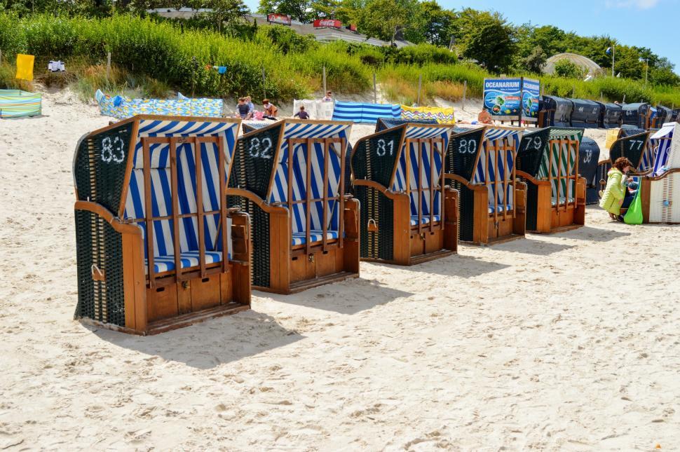 Free Image of Sun beds - basket on a sandy beach. Baltic Sea  