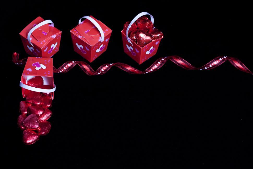 Free Image of Valentine s Day Candy, Ribbon and Boxes 