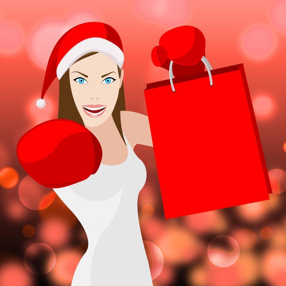 Free Image of Christmas Shopping Woman Shows Retail Sales And X-Mas 