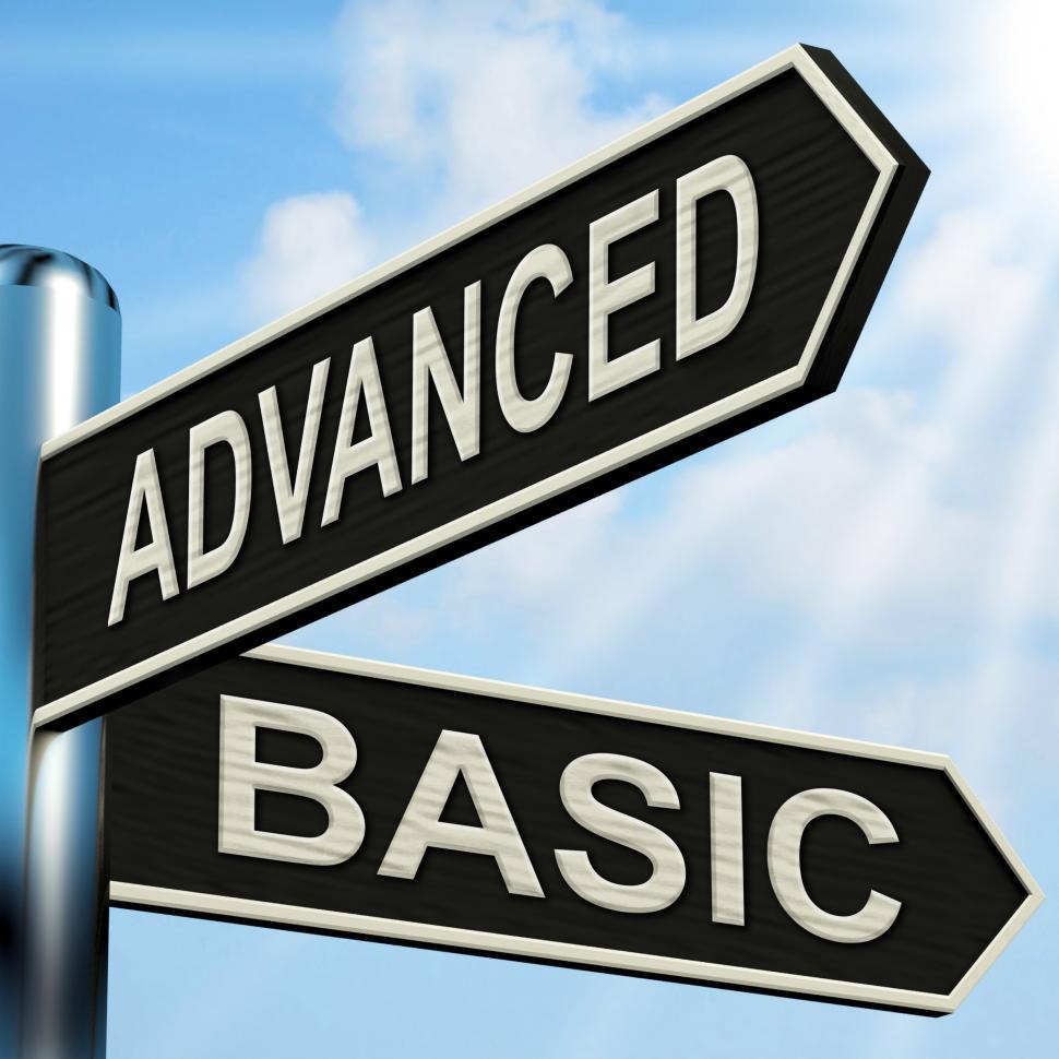 Free Image of Advanced Basic Signpost Shows Product Versions And Prices 