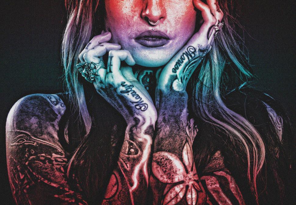 Download Free Stock Photo of Tattooed Woman - Grunge Noisy Looks 