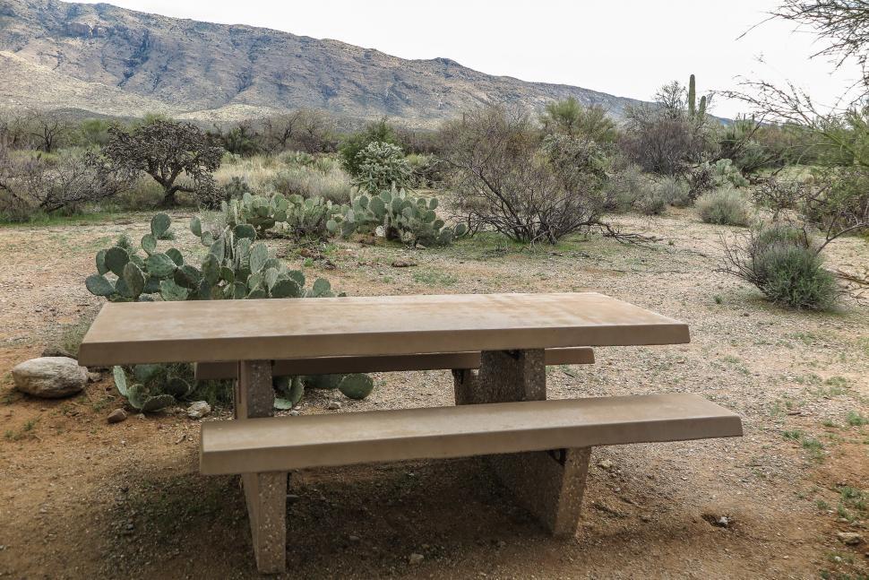 Download Free Stock Photo of Picnic Table in the desert 