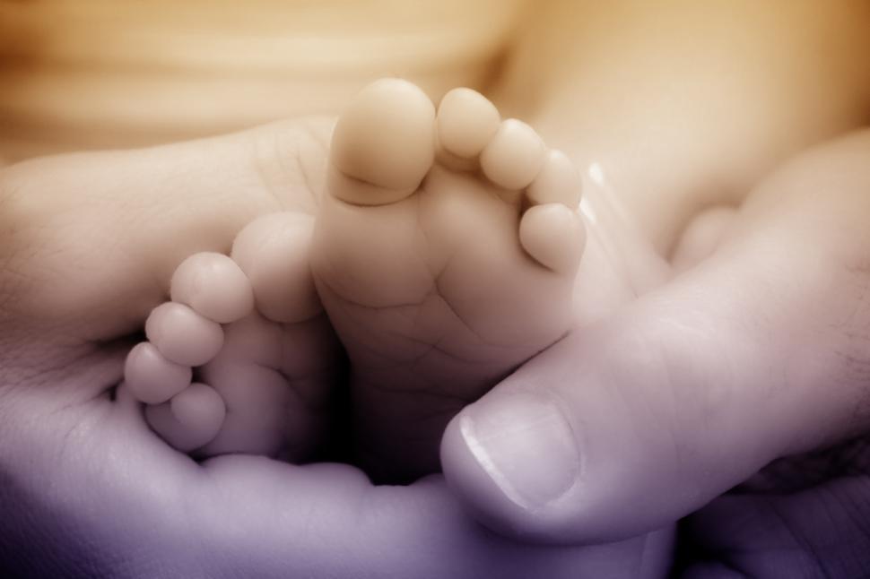 Download Free Stock Photo of Newborn Baby Feet in Mothers Hands 