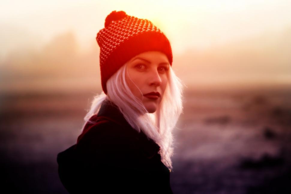 Free Image of  Young Blond Woman with Beanie in Winter 