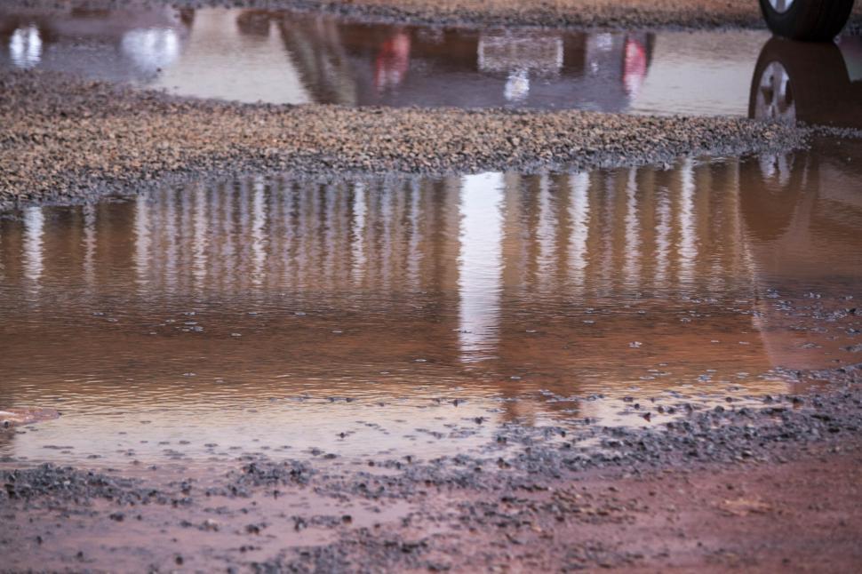 Free Image of Water Puddle in Parking Lot 