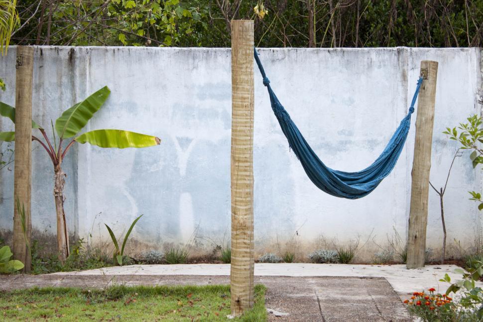 Free Image of Hammock on wooden posts 