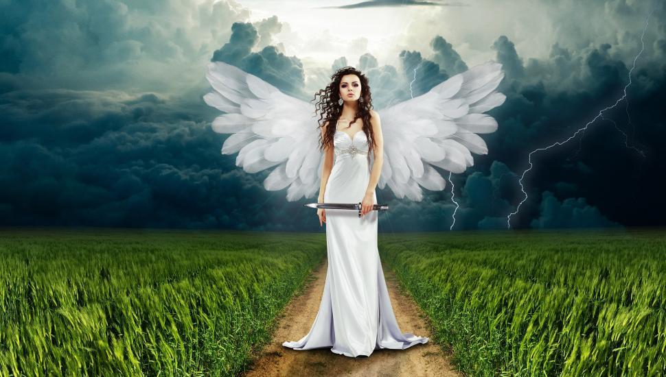 Free Image of composite manipulation photo manipulation dress bride happiness happy skirt attractive fashion groom person wedding people adult caucasian pretty smiling couple garment sexy angel wings knife 