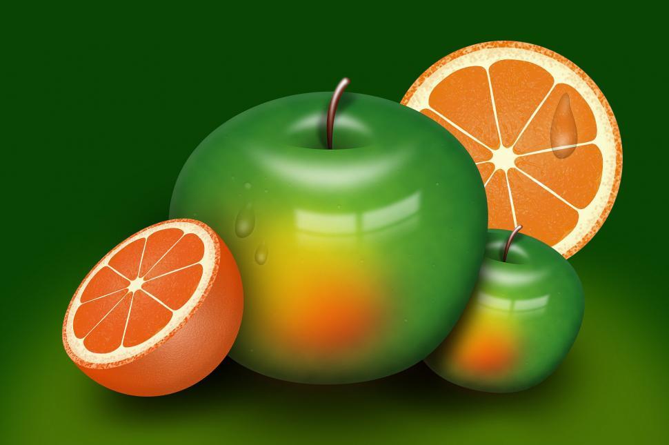 Free Image of Still Life With Apple, Oranges, and Apple Slice 
