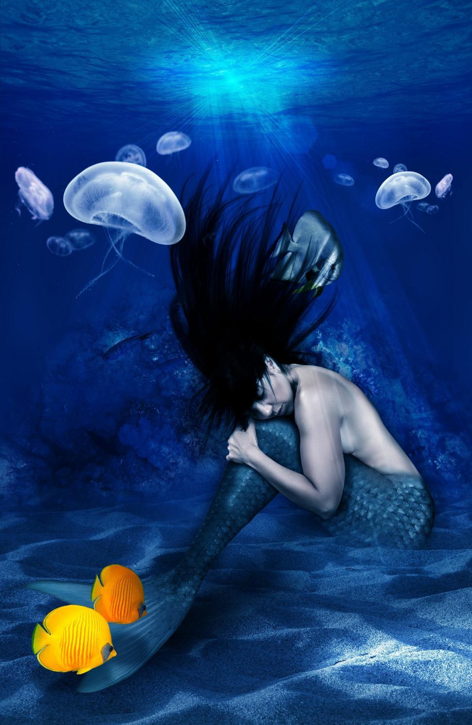 Free Image of Woman in Mermaid Costume Swimming in Ocean 