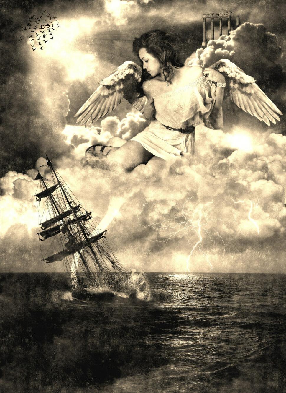 Free Image of Angel Standing on Ship Deck 