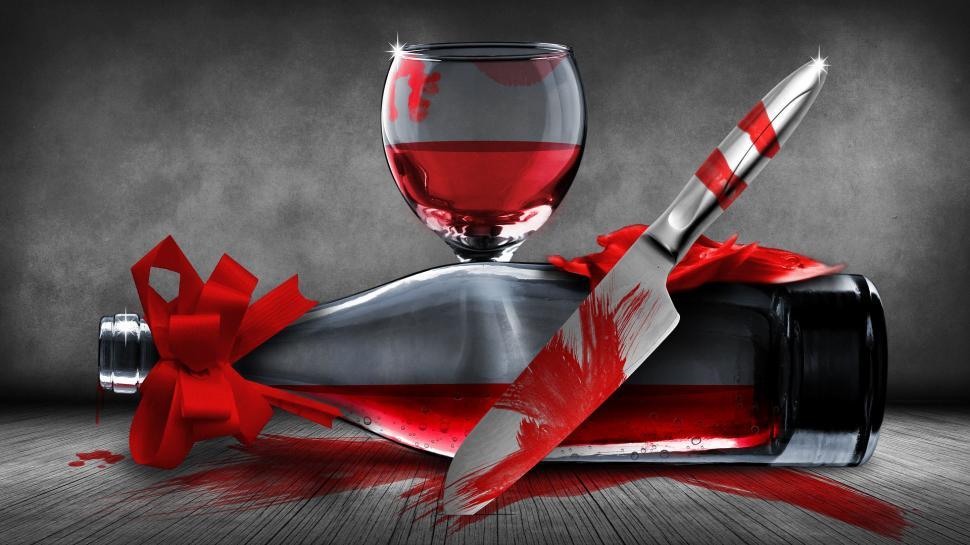 Free Image of Knife and Glass of Wine on Table 