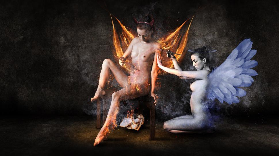 Free Image of Man Sitting on Chair Next to Naked Woman 