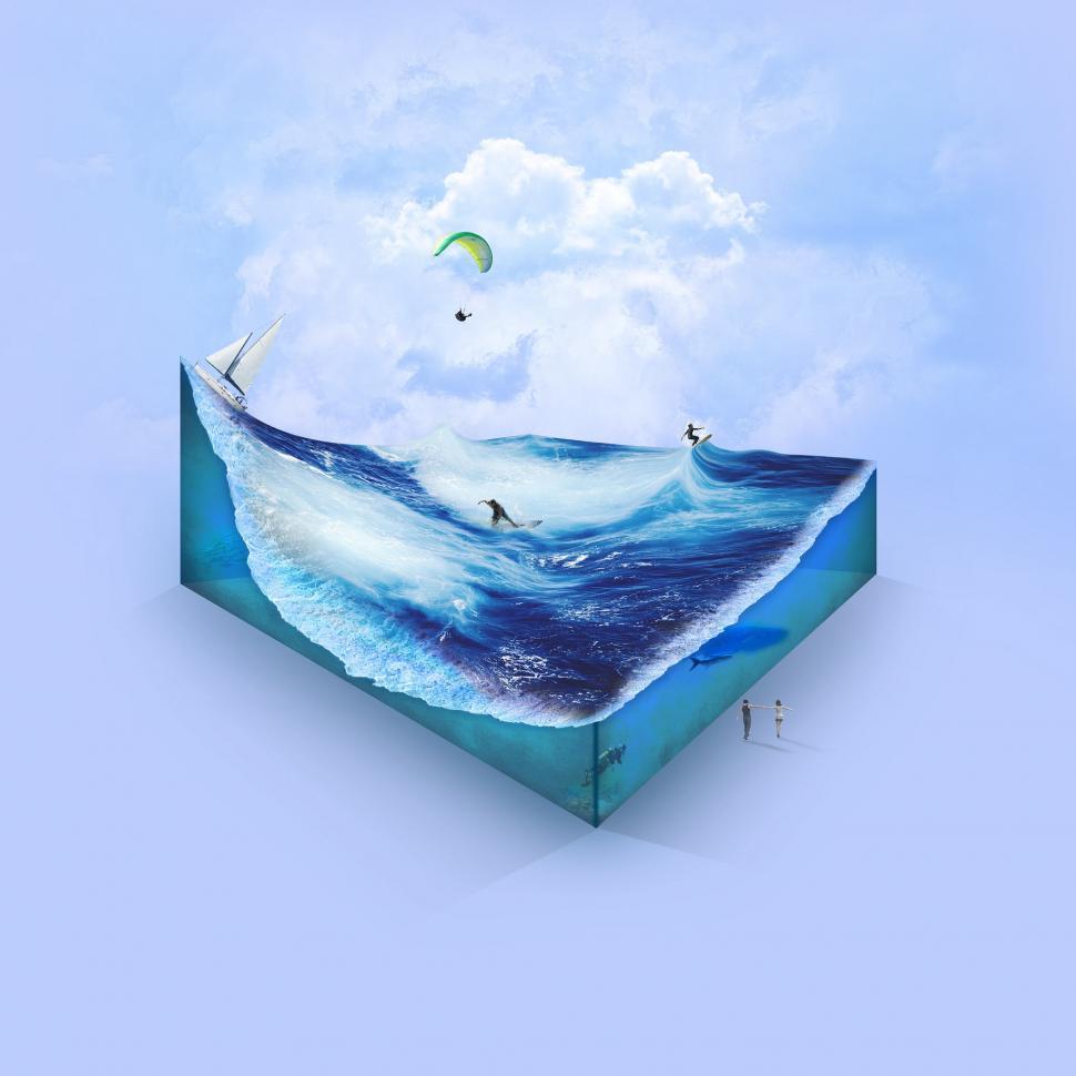 Free Image of Box With Painting of Wave in the Ocean 
