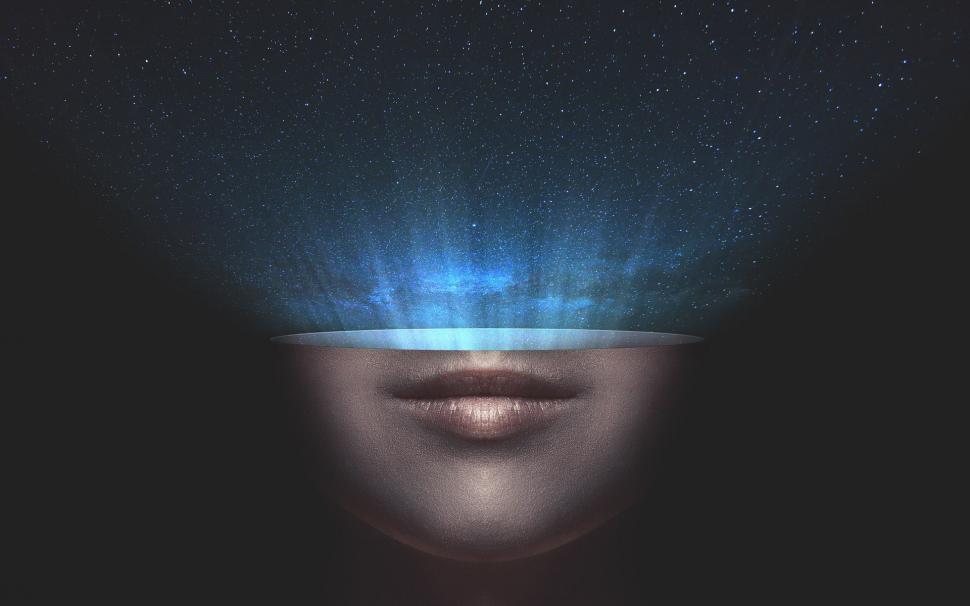 Free Image of Womans Face Emitting Blue Light 