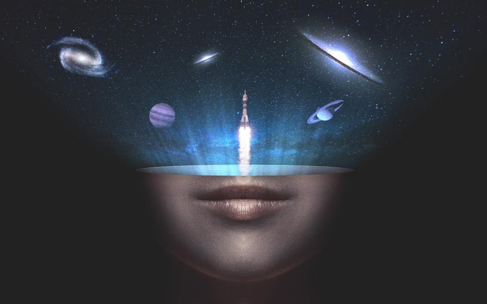 Free Image of Womans Face With Space Scene Background 