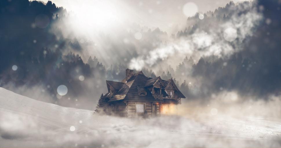 Free Image of House Amid Snowy Mountain 