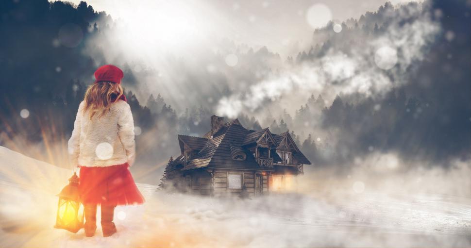 Free Image of Woman in Red Skirt Standing in Front of House 