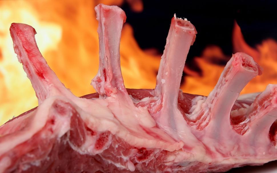 Free Image of A Piece of Meat Cooking Next to a Fire 