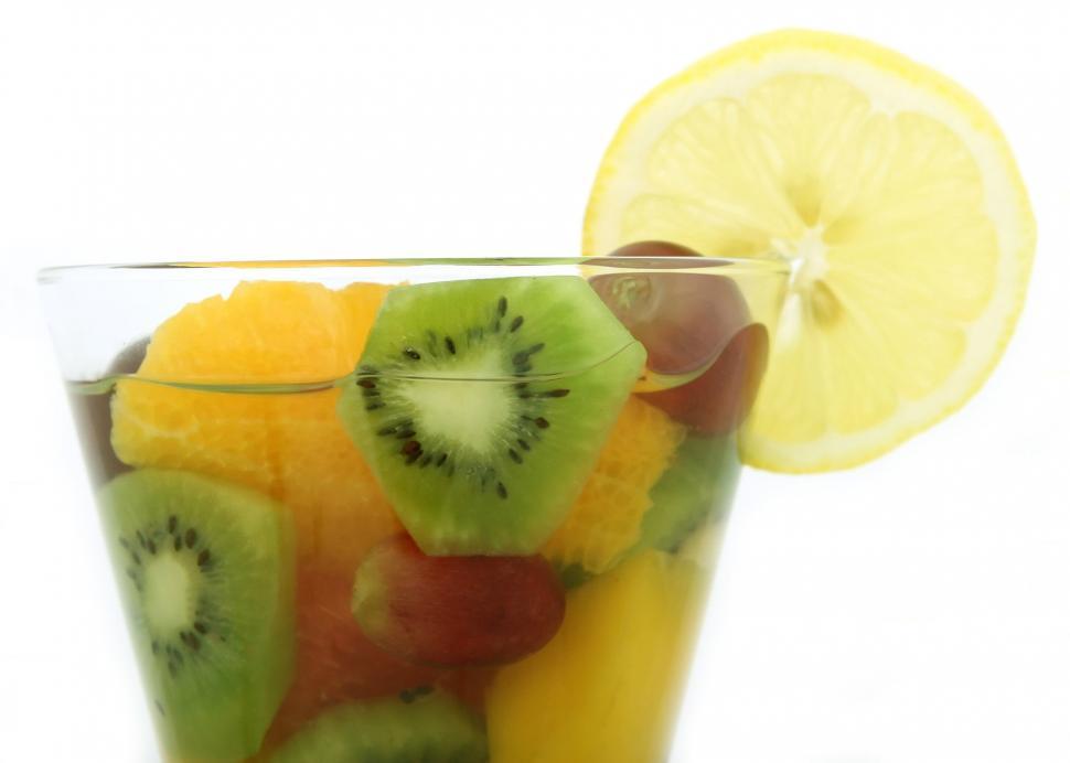Free Image of Fruit Salad in a Glass With a Slice of Lemon 