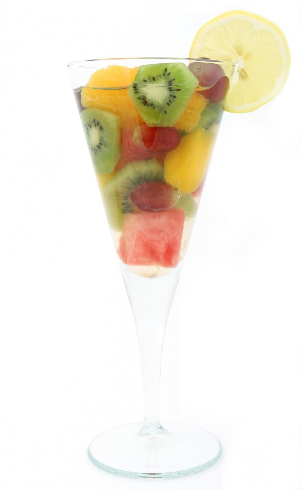 Free Image of Fruit Salad in a Martini Glass With Lemon Slice 