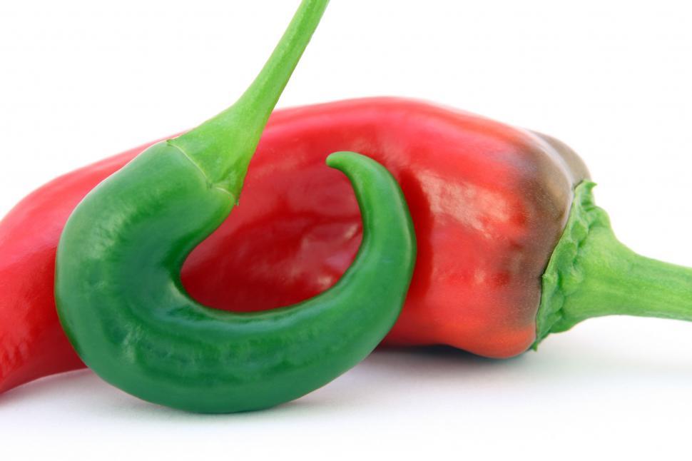 Free Image of Green and Red Pepper on White Background 