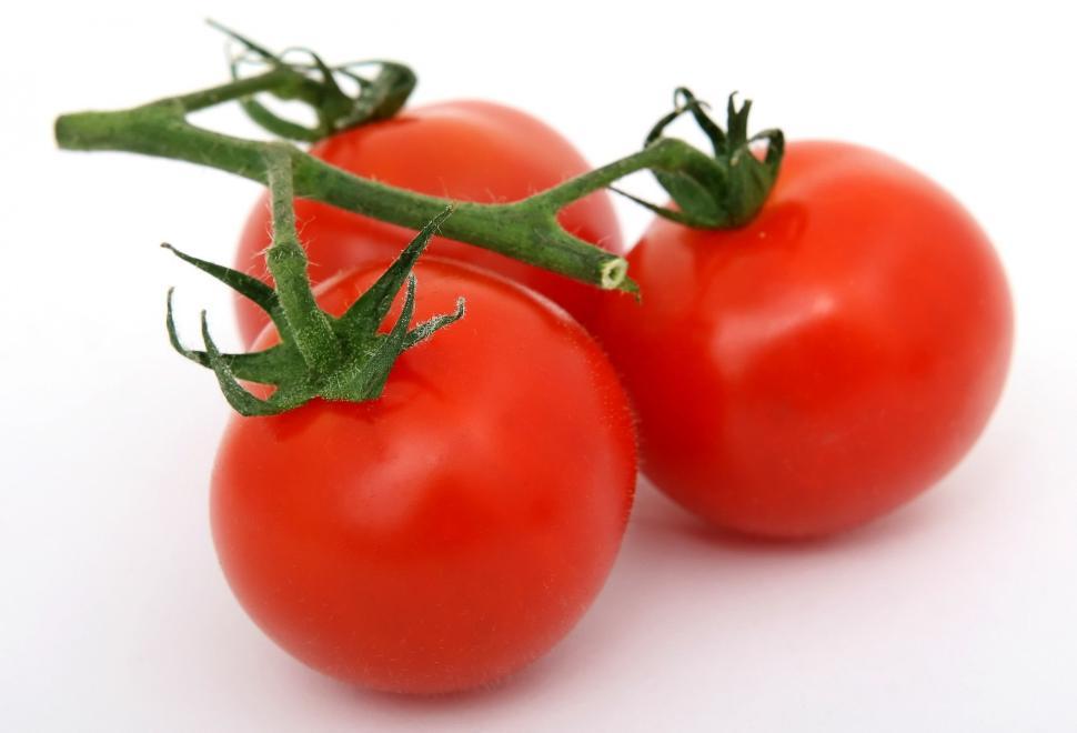 Free Image of Three Red Tomatoes on a White Background 
