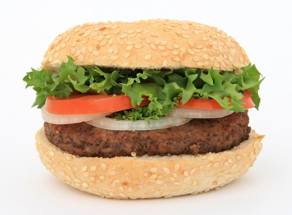 Free Image of Hamburger With Lettuce, Tomato, and Onion 