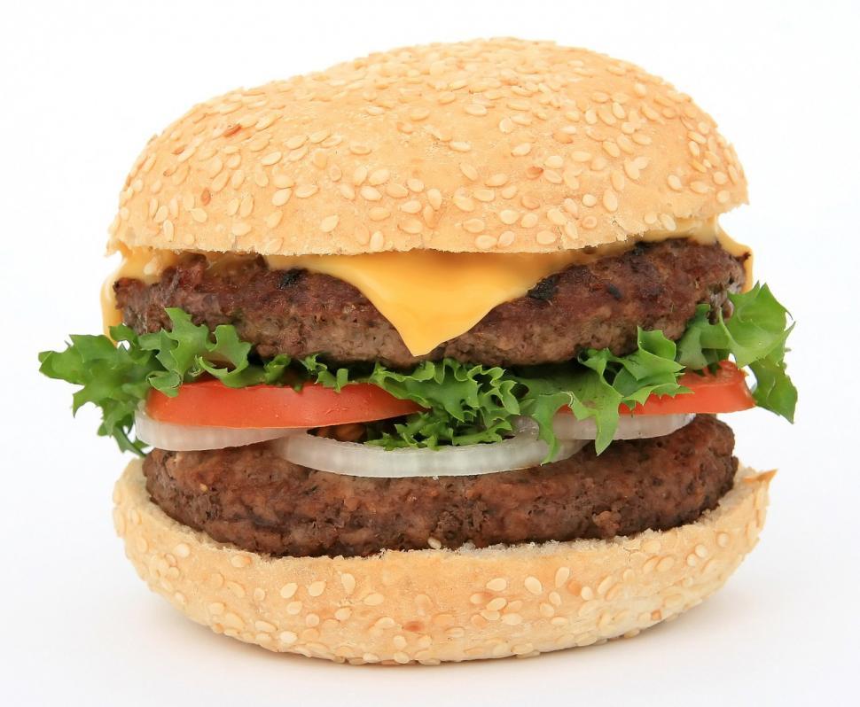Free Image of Delicious Hamburger With Lettuce, Tomato, and Cheese 