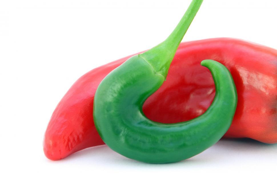 Free Image of Green and Red Pepper on White Background 
