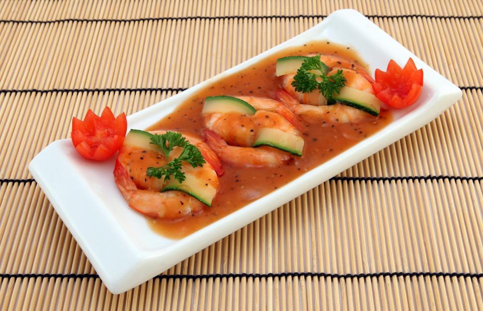 Free Image of White Plate With Shrimp and Vegetables 