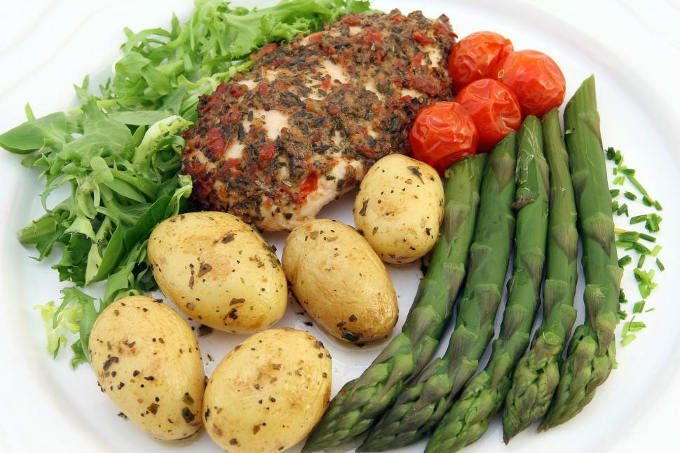 Free Image of White Plate With Potatoes and Asparagus 