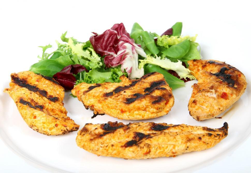 Free Image of White Plate With Chicken Patties and Salad 