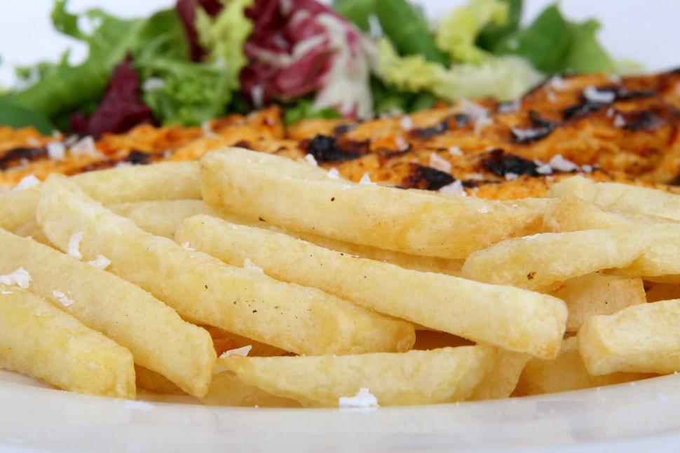 Free Image of White Plate With Fries and Salad 