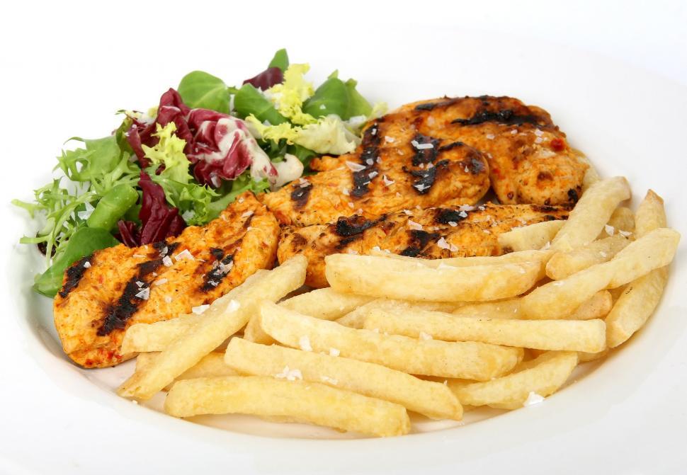 Free Image of White Plate With Chicken and French Fries 