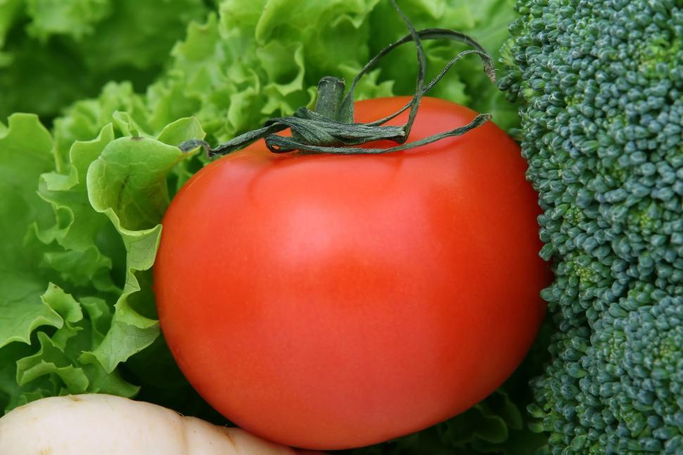 Free Image of Close Up of a Tomato and Broccoli 