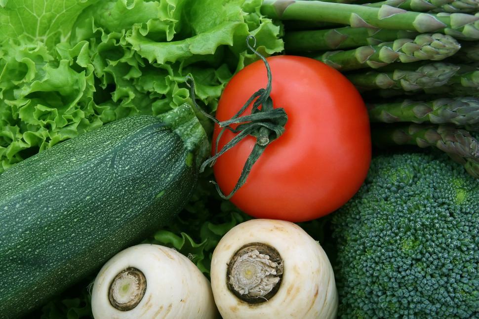 Free Image of Fresh Pile of Tomatoes, Broccoli, and Zucchini 