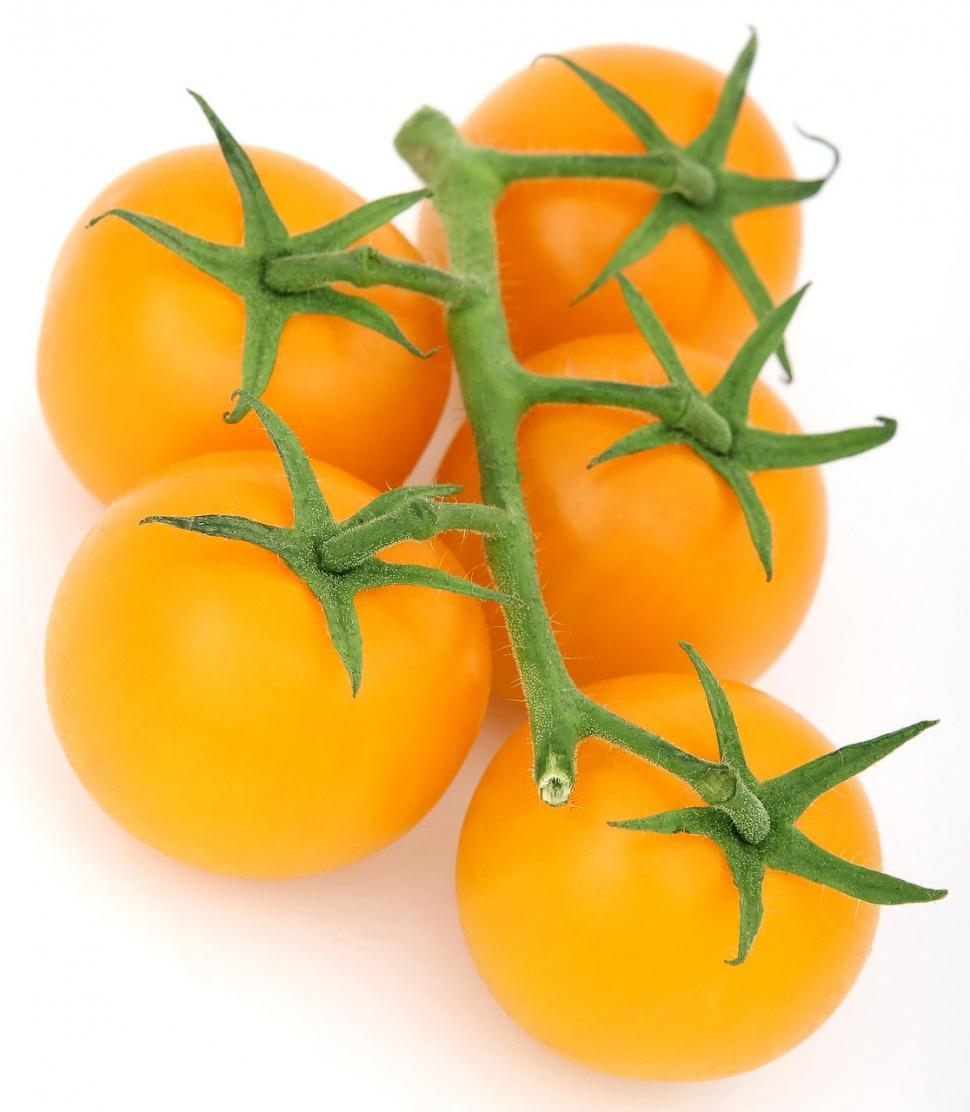 Free Image of Group of Orange Tomatoes on White Background 