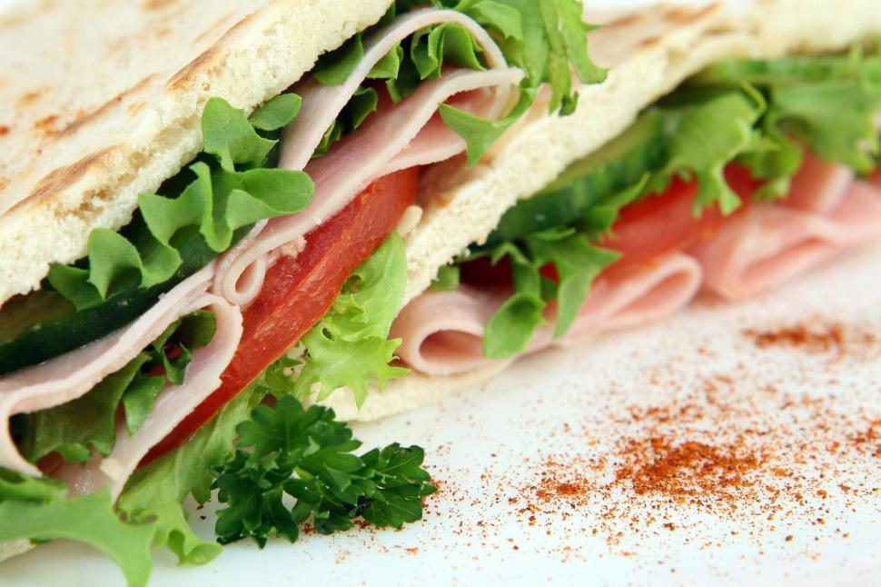 Free Image of Close Up of a Meat and Lettuce Sandwich 