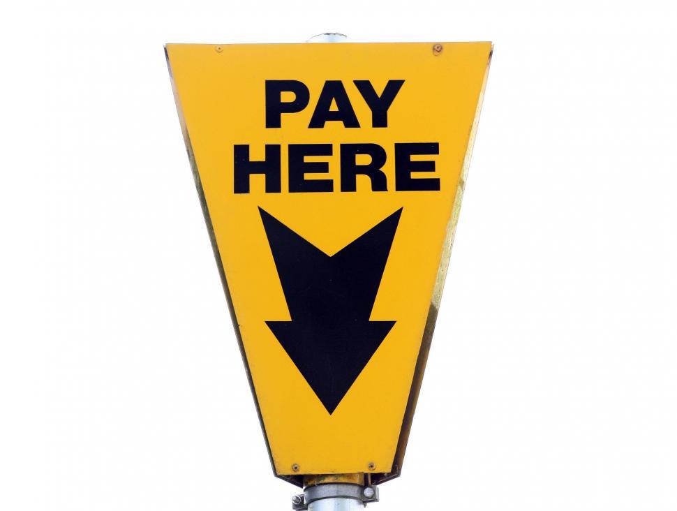 Free Image of Yellow Pay Here Sign With Right Arrow 