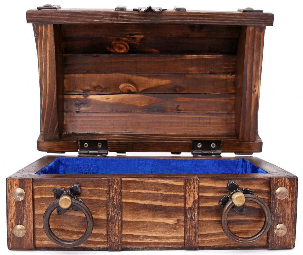 Free Image of Wooden Chest With Blue Cloth Inside 