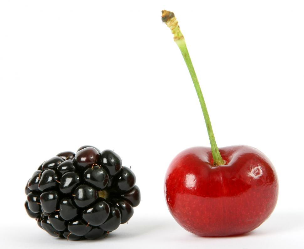 Free Image of Cherry and Blackberry on White Background 