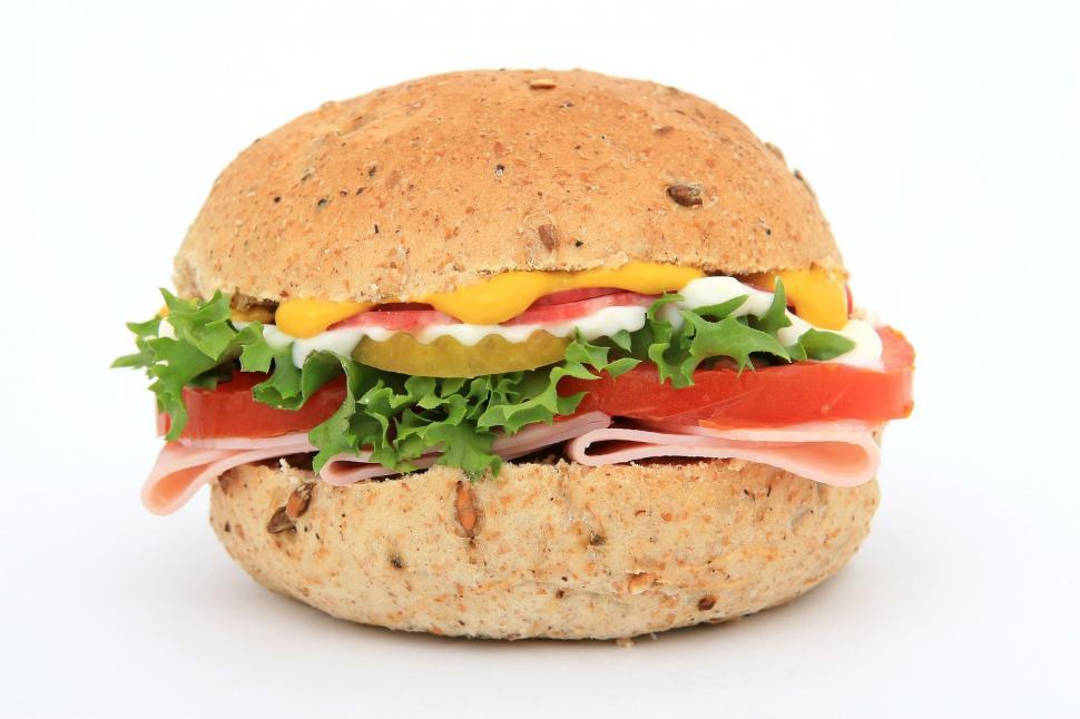 Free Image of sandwich dish food snack food bread lettuce lunch nutriment meal cheese meat tomato snack dinner ham hamburger healthy diet delicious vegetable onion plate fresh gourmet potpie vegetables tasty breakfast toast eat fast tomatoes beef chicken slice nutrition restaurant leaf bun salad 