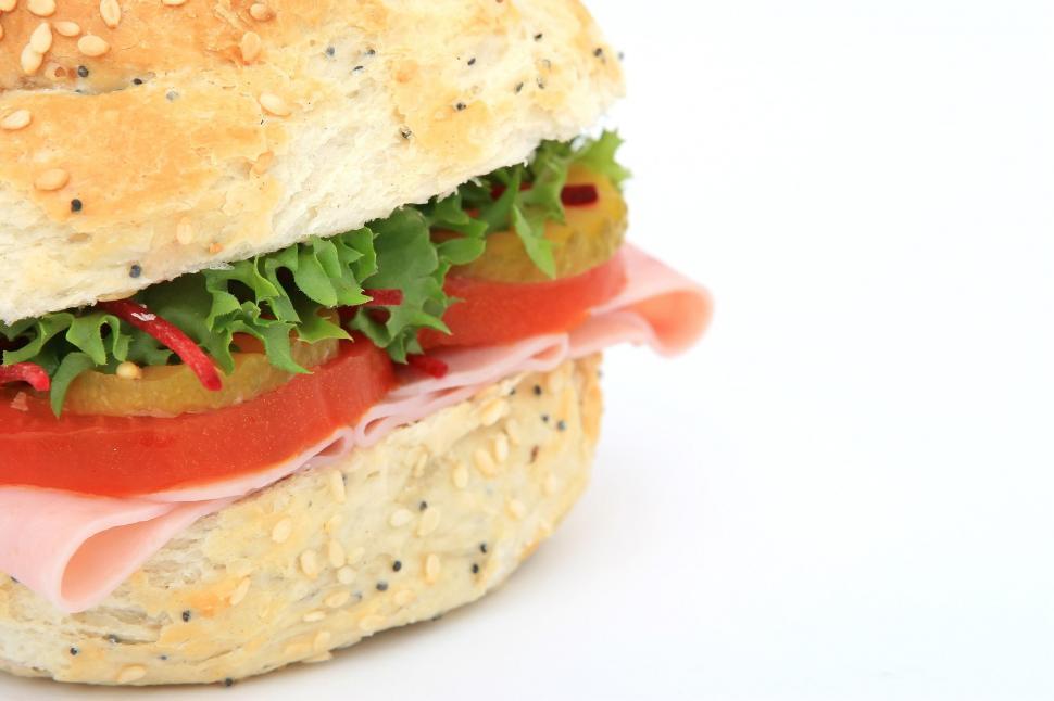 Free Image of Delicious Sub Sandwich With Lettuce, Tomato, and Mayonnaise 