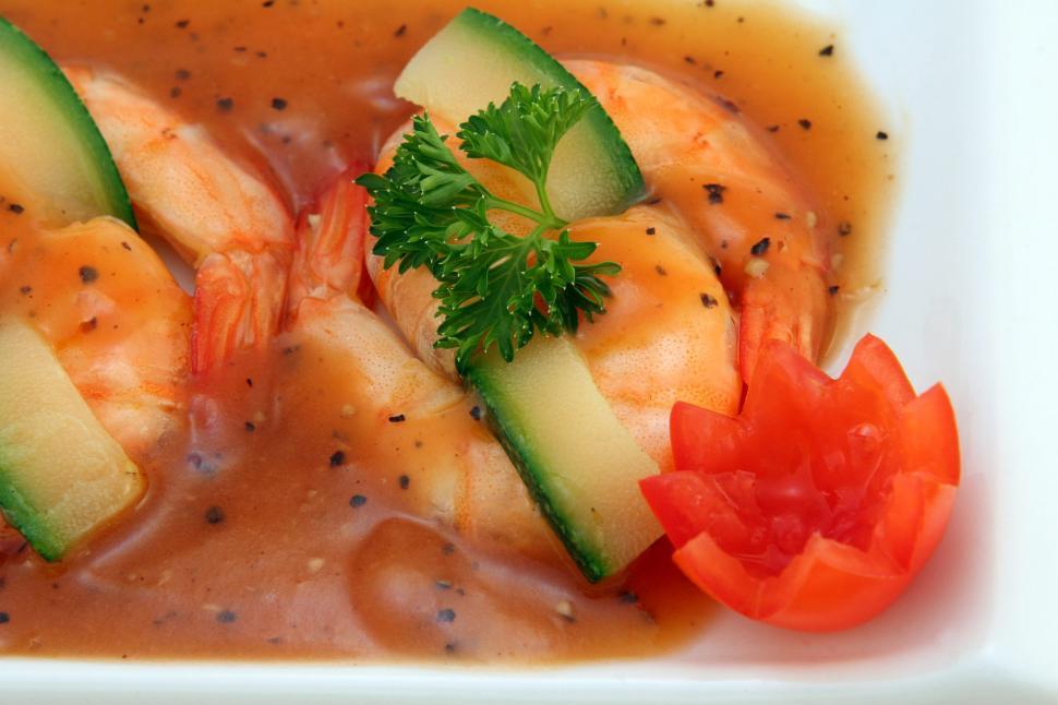 Free Image of White Plate With Shrimp and Vegetables 