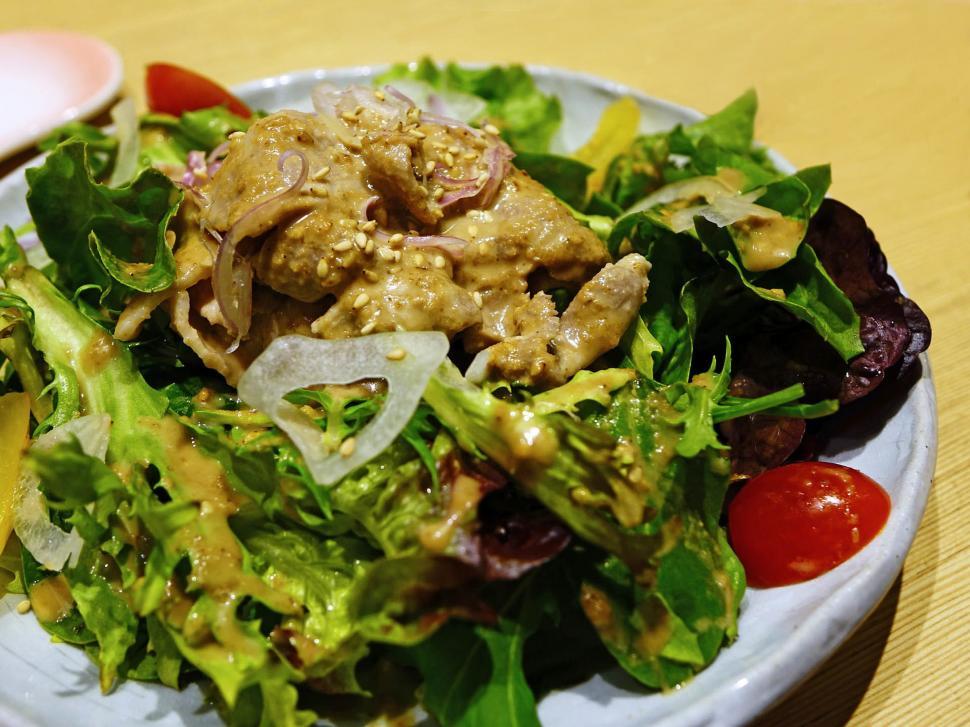 Free Image of White Plate With Salad and Meat 