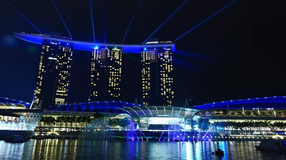 Free Image of Night View of Marina Bay Area of Singapore 