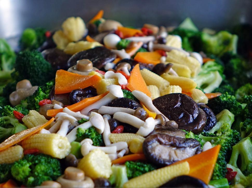 Free Image of Close Up of a Salad With Mushrooms and Broccoli 
