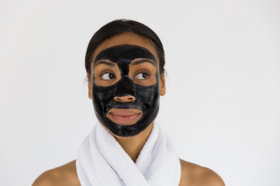 Download Free Stock Photo of Woman With Charcoal Face Mask 