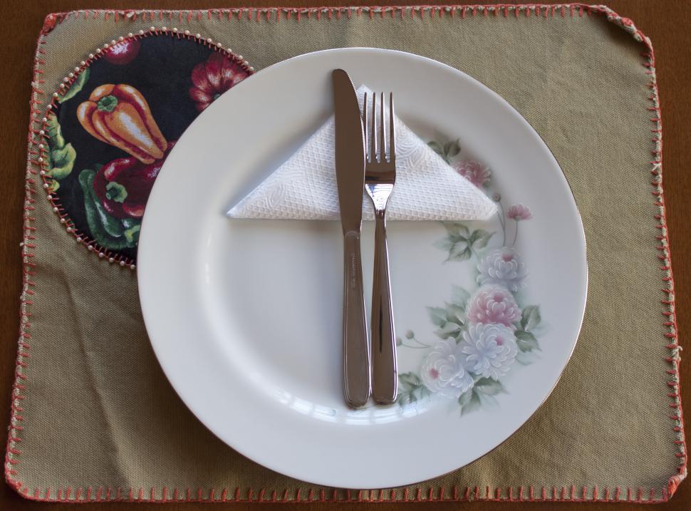 Free Image of White Plate With Fork and Knife 