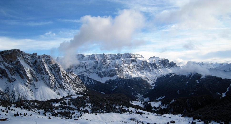 Free Image of Snow Covered Mountain Range With Clouds in the Sky 